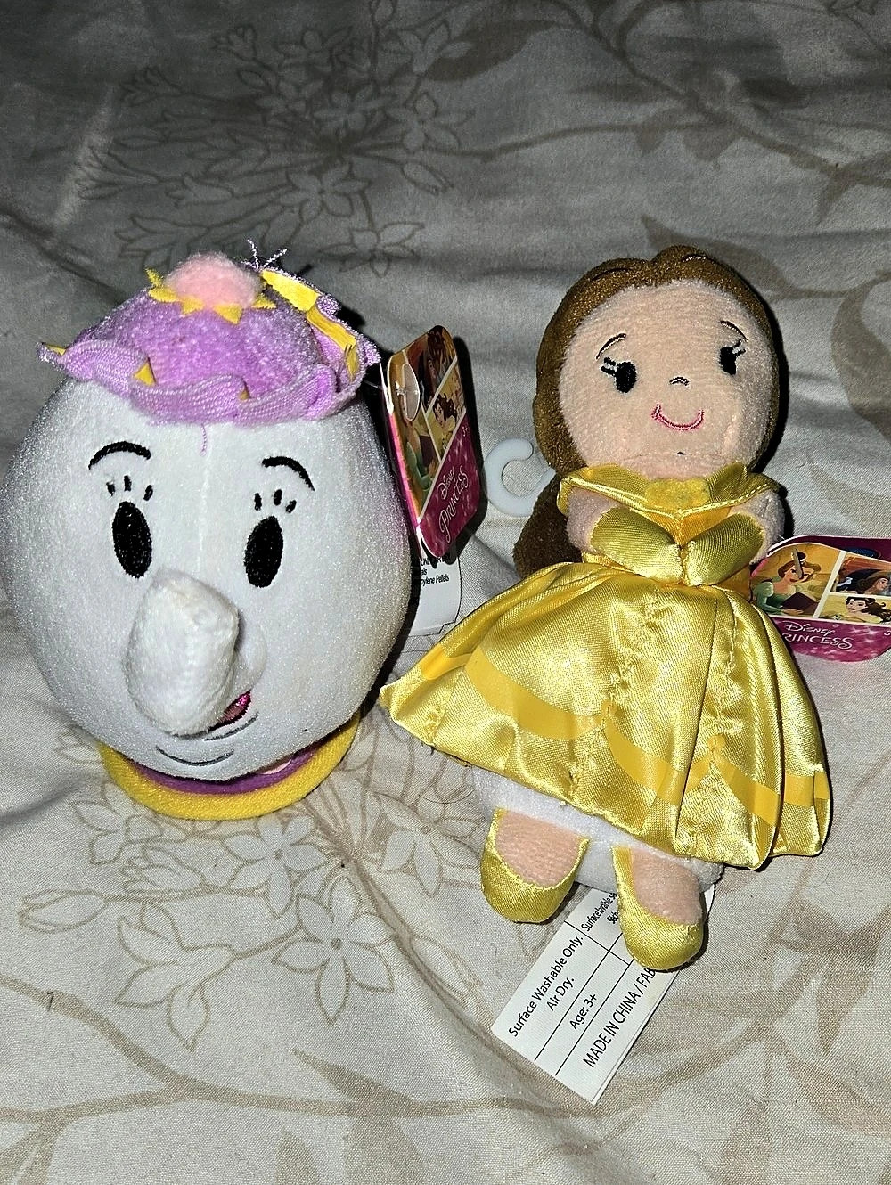 Disney Beauty and the Beast Mrs. Potts and Belle Bean Bag Plush Clip Set Yellow